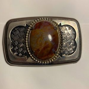 Vintage agate belt buckle - silver tone